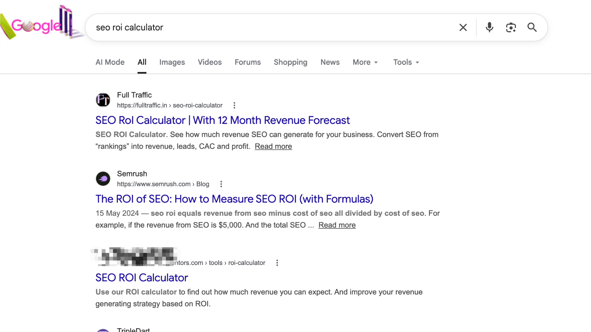 Google search ranking for SEO ROI calculator
