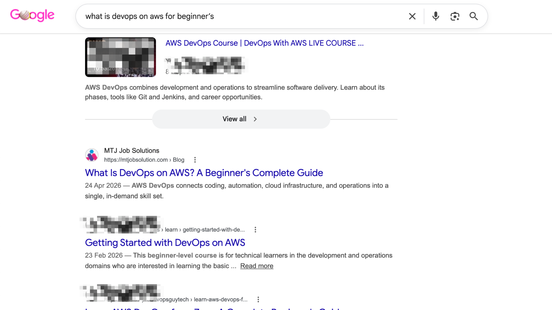 Google search ranking for what is DevOps on AWS for beginners